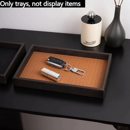 Woven Texture Faux Leather Storage Tray