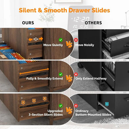 Premium Fluted Wood Filing Cabinet with Dual Storage Drawers