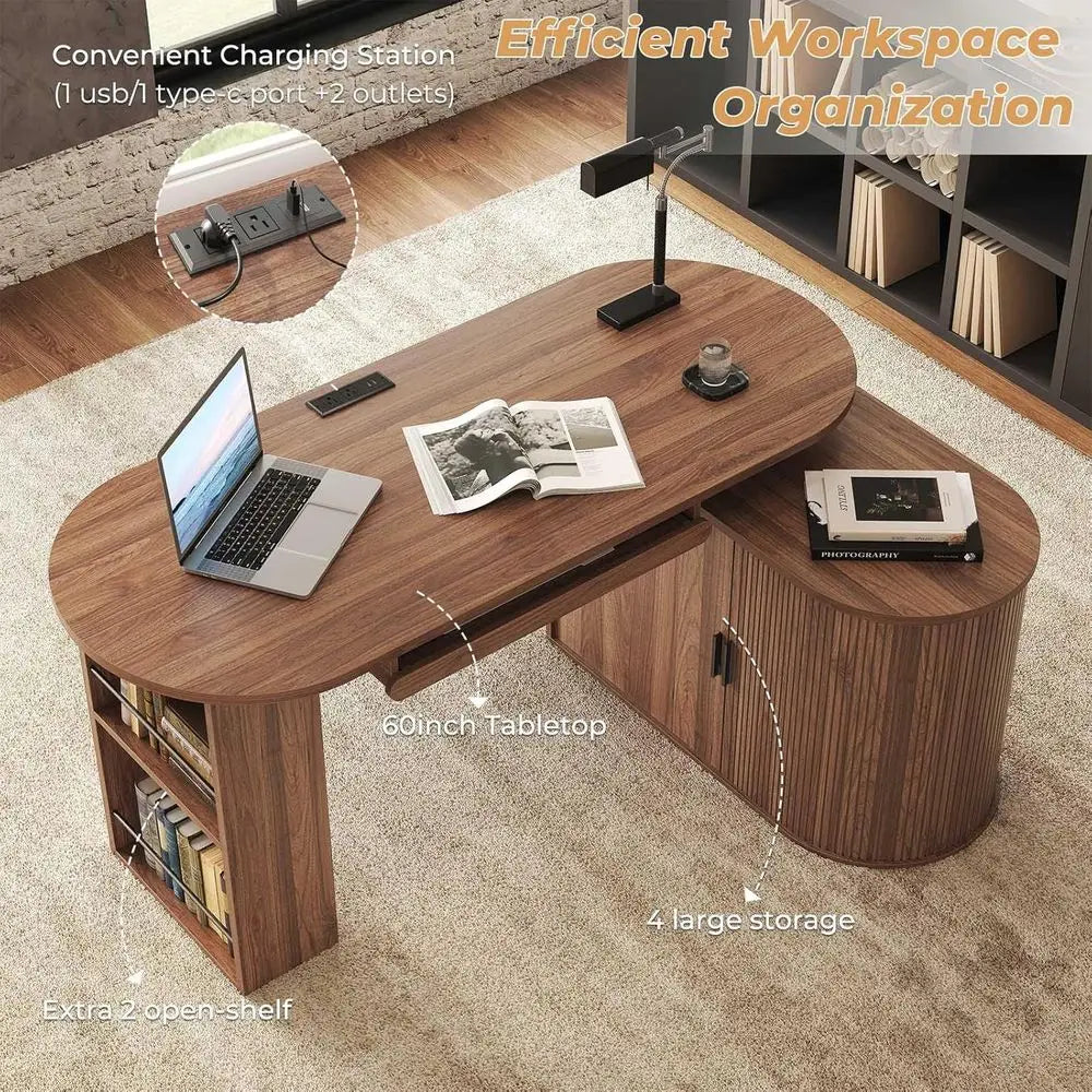 Walnut L-Shaped Desk with Keyboard Tray
