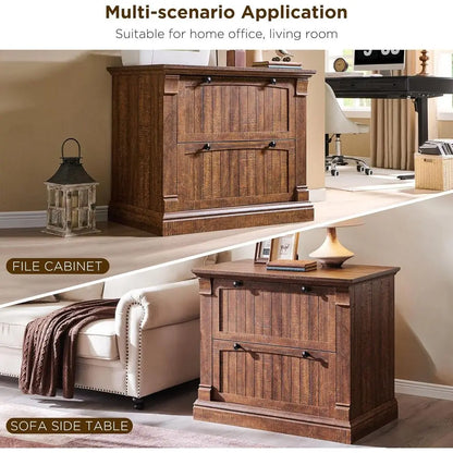 Farmhouse Wood Filing Cabinet with Dual File Drawers