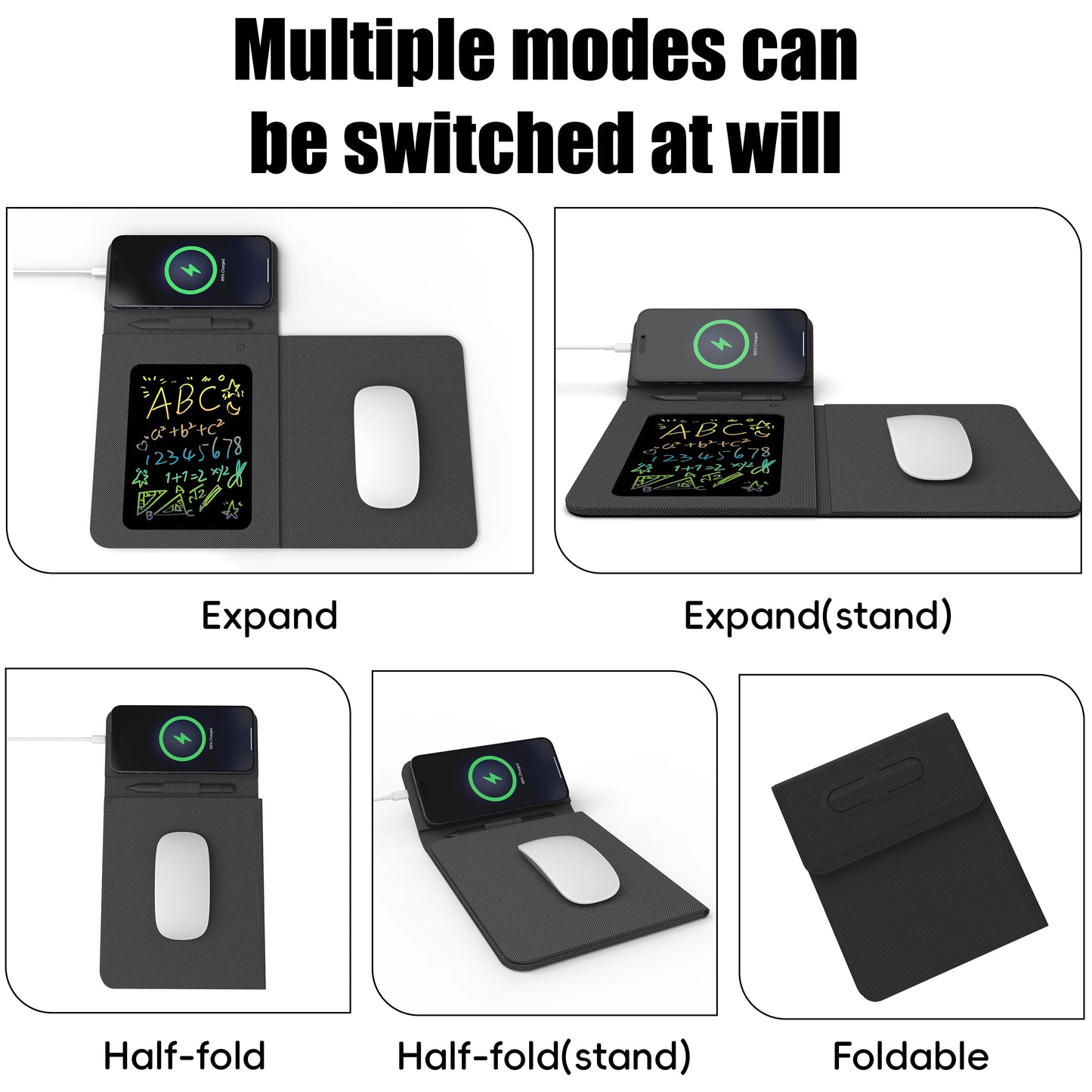 Foldable Charging Mouse Pad with Writing Tablet