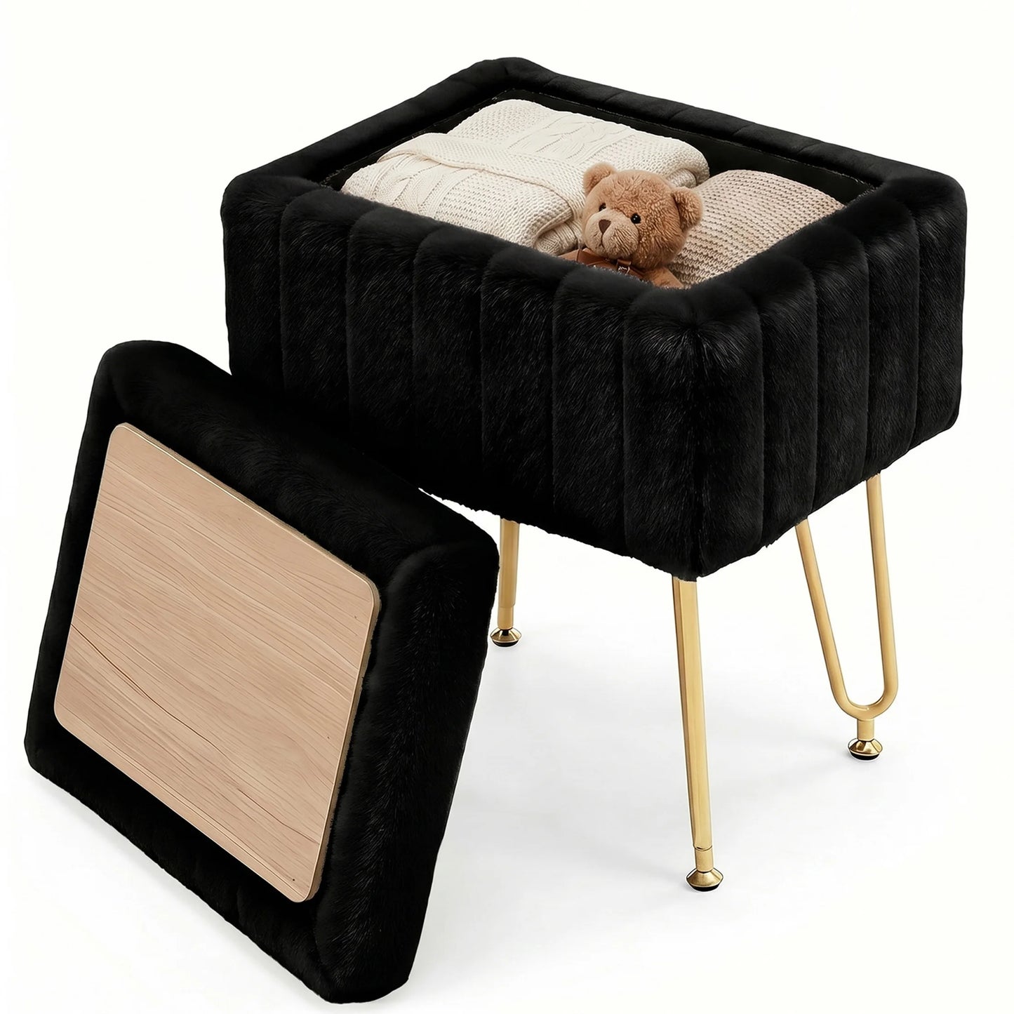 Marlowe Faux Fur Storage Vanity Stool