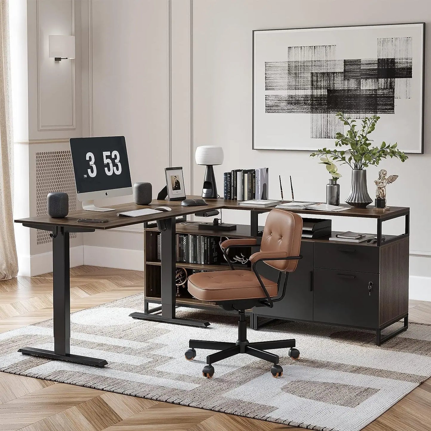 Camden 66" Electric L-Shaped Standing Desk with Storage