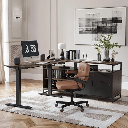 Camden 66" Electric L-Shaped Standing Desk with Storage