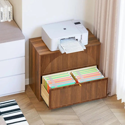 Premium Walnut Filing Cabinet with Fluted Drawers & Spacious Storage