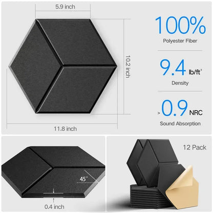 12 Pack Hexagonal Acoustic Panels