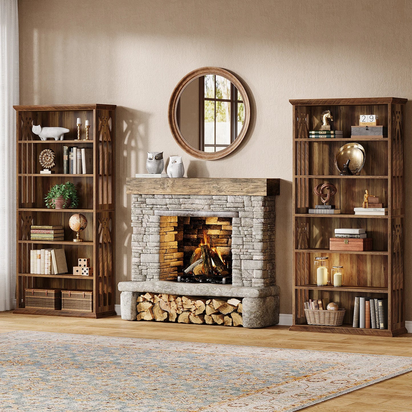 Ashcroft 6-Tier Bookcase with Adjustable Shelves & Storage Cabinet