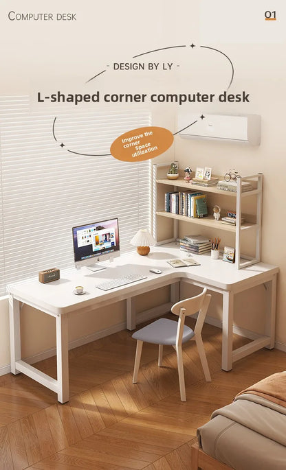 L-Shaped Computer Desk with Storage Shelf