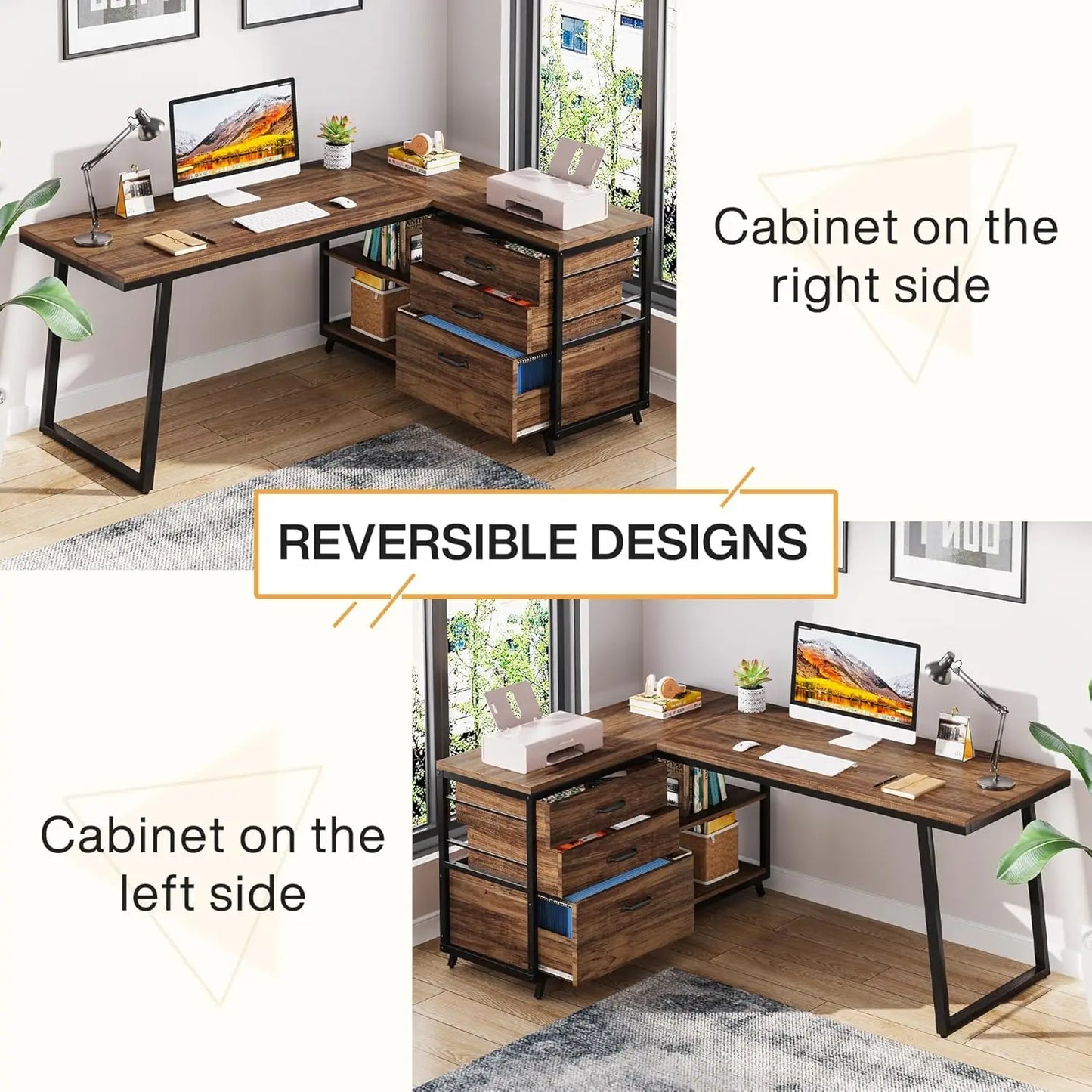Ironridge L-Shaped Desk with Drawers & Storage Shelves