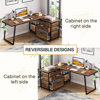 Ironridge L-Shaped Desk with Drawers & Storage Shelves