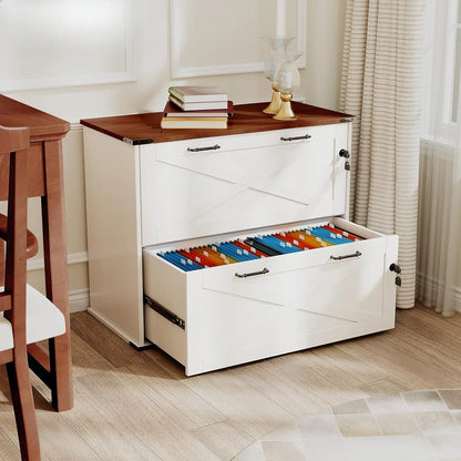 Farmhouse Locking Filing Cabinet with Barn Door Design
