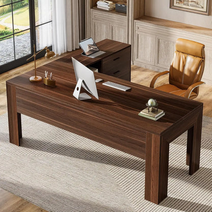63" Executive L-Shaped Desk with Rolling File Cabinet