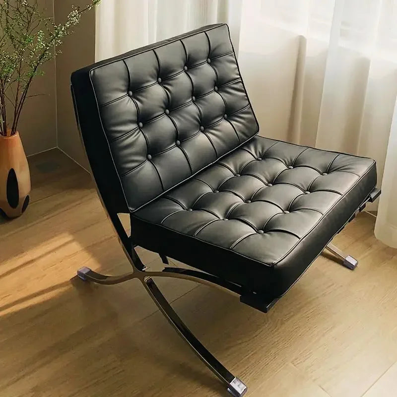 Barcelona-Style Leather Lounge Chair
