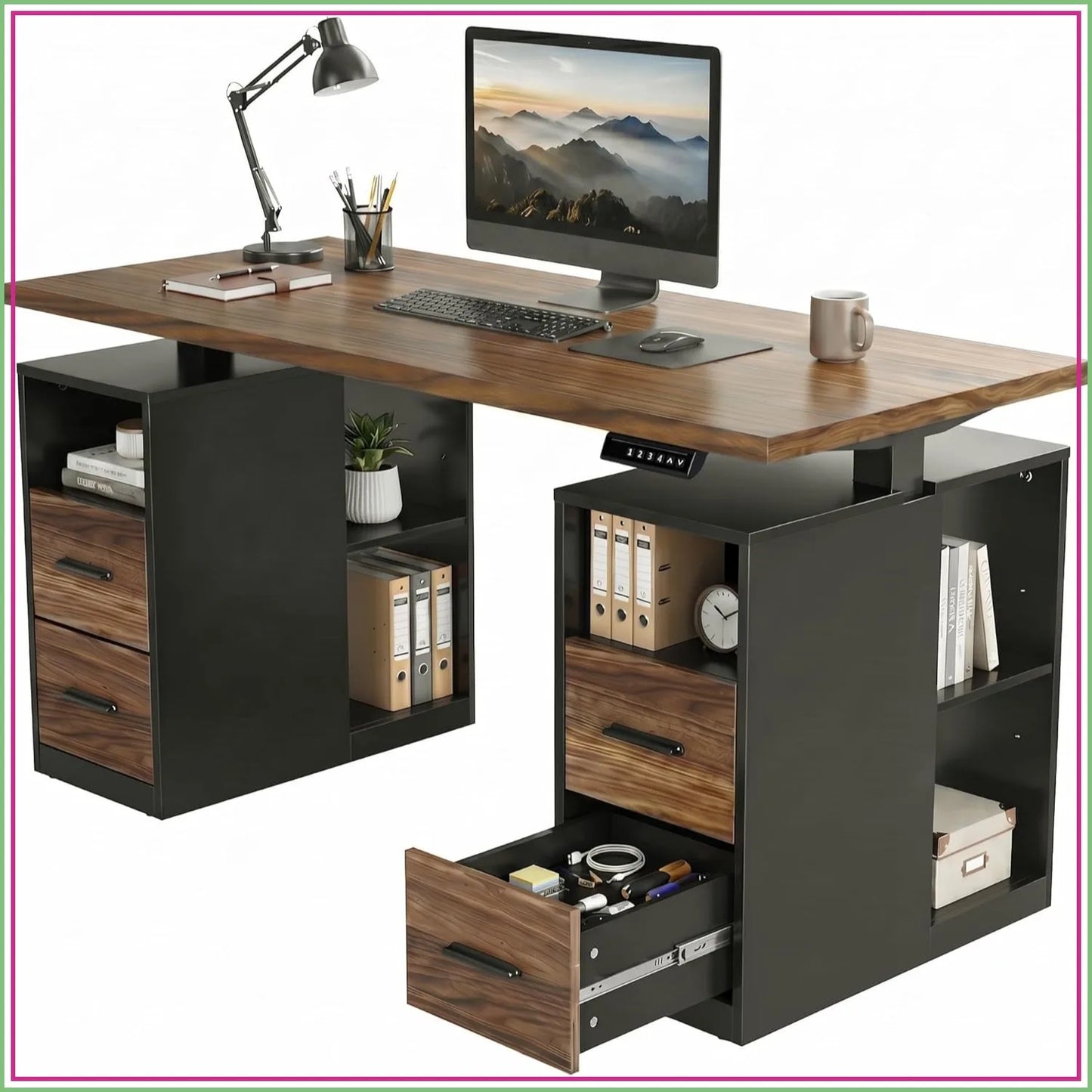 Black Walnut Standing Desk with Drawers