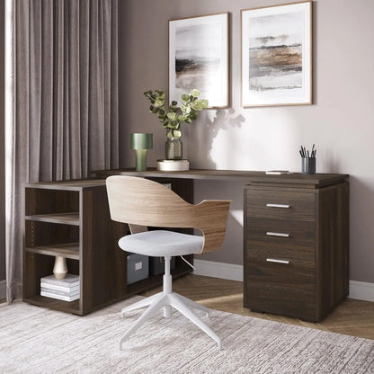 60" Dark Walnut L-Shaped Corner Desk