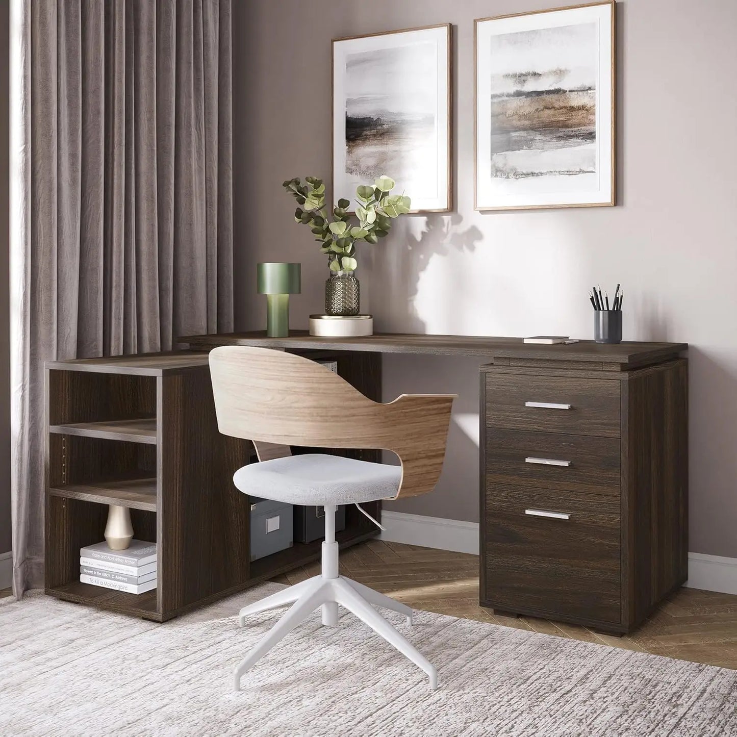 60" Dark Walnut L-Shaped Corner Desk