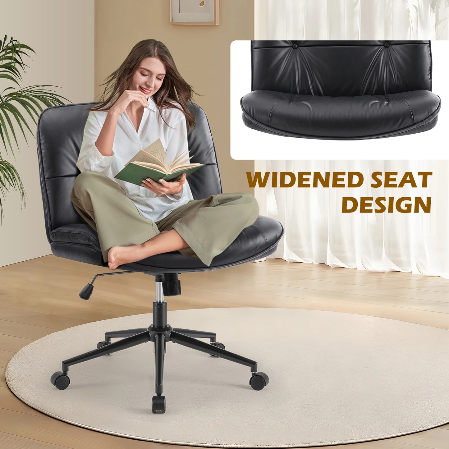Wide Seat Armless PU Leather Office Chair
