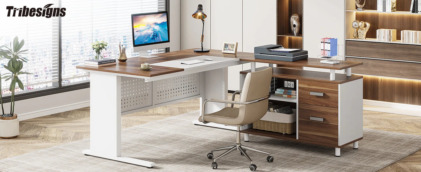 Parkview L-Shaped Executive Desk with Storage Cabinet & File Drawer