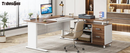 Parkview L-Shaped Executive Desk with Storage Cabinet & File Drawer