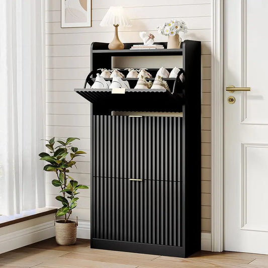 Black 3-Tier Shoe Rack