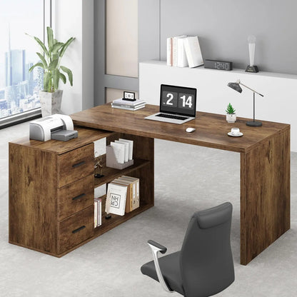 Rustic L-Shape Reversible Office Desk
