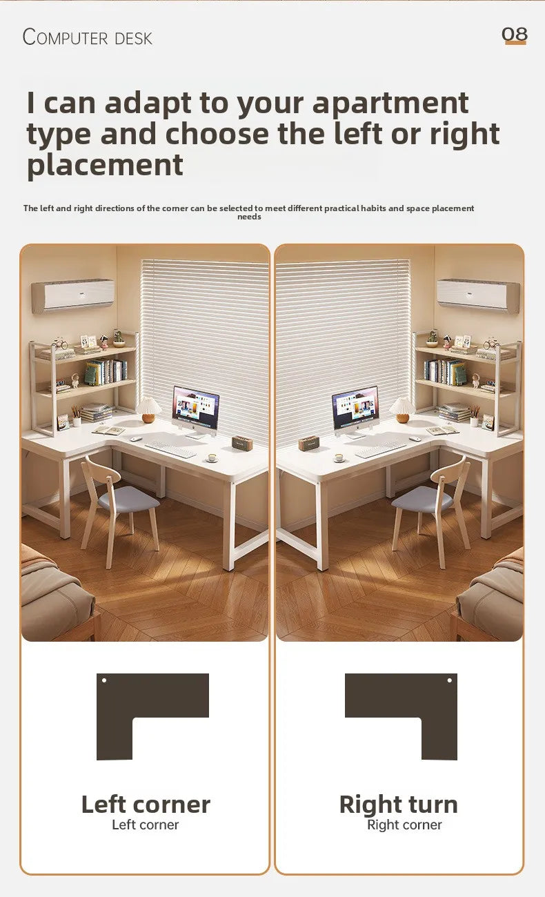 L-Shaped Computer Desk with Storage Shelf