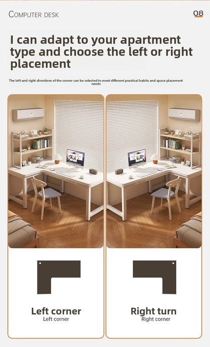 L-Shaped Computer Desk with Storage Shelf
