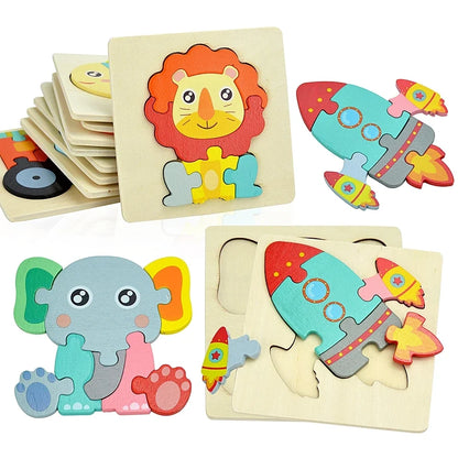 3D Wooden Animal & Vehicle Puzzle Set