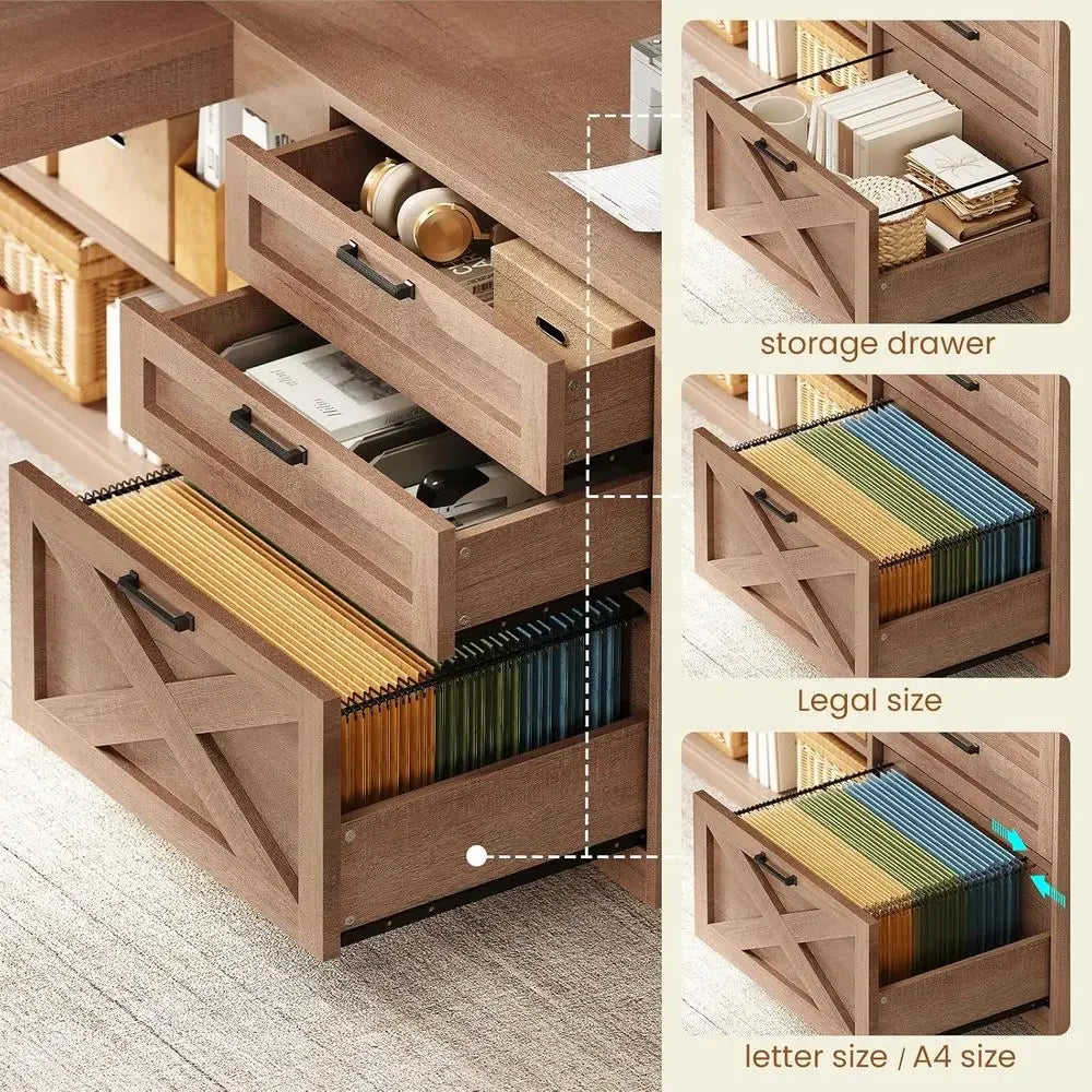 Hearthstone L-Shaped Desk with Display Cabinet & LED Lighting