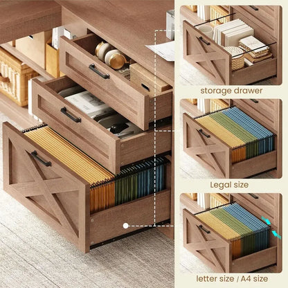 Hearthstone L-Shaped Desk with Display Cabinet & LED Lighting