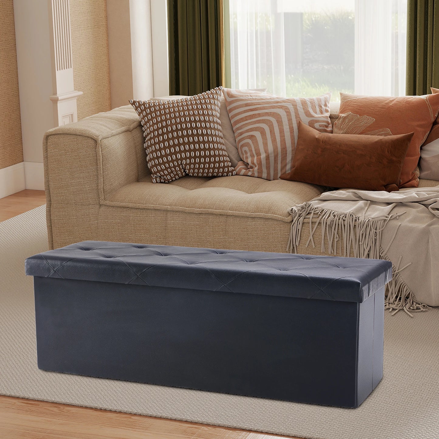Leather Folding Storage Ottoman
