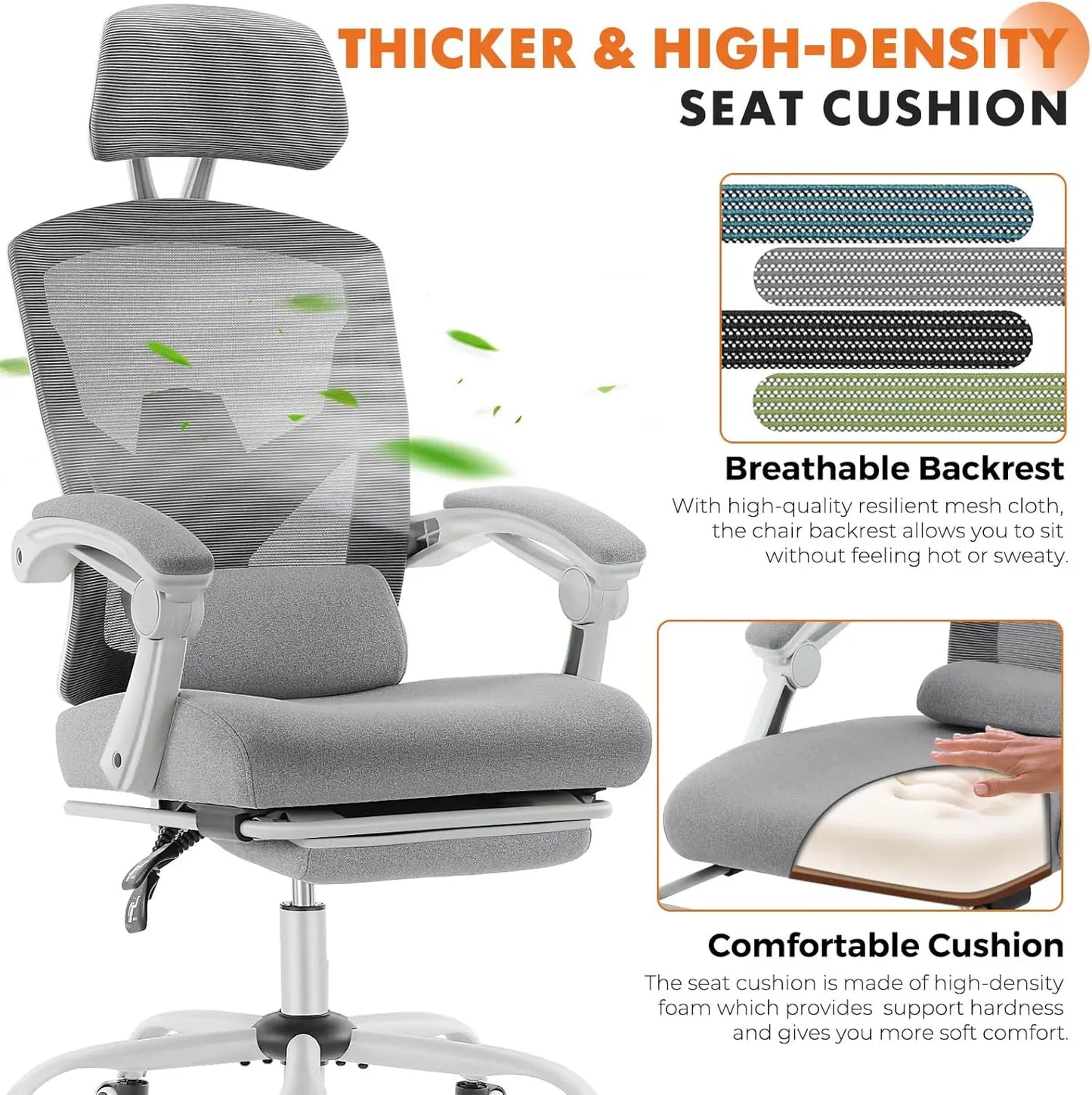 Light Grey Footrest Office Chair