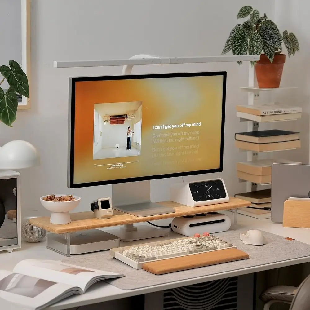 Bamboo & Acrylic Monitor Stand Riser for Desk