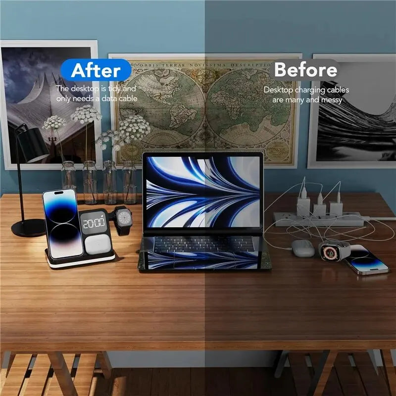 AuraCharge Pro 6-in-1 Wireless Charging Station with LED Clock