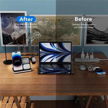 AuraCharge Pro 6-in-1 Wireless Charging Station with LED Clock
