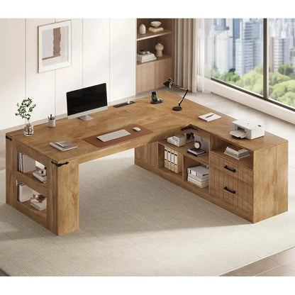 L-Shaped Oak Executive Desk