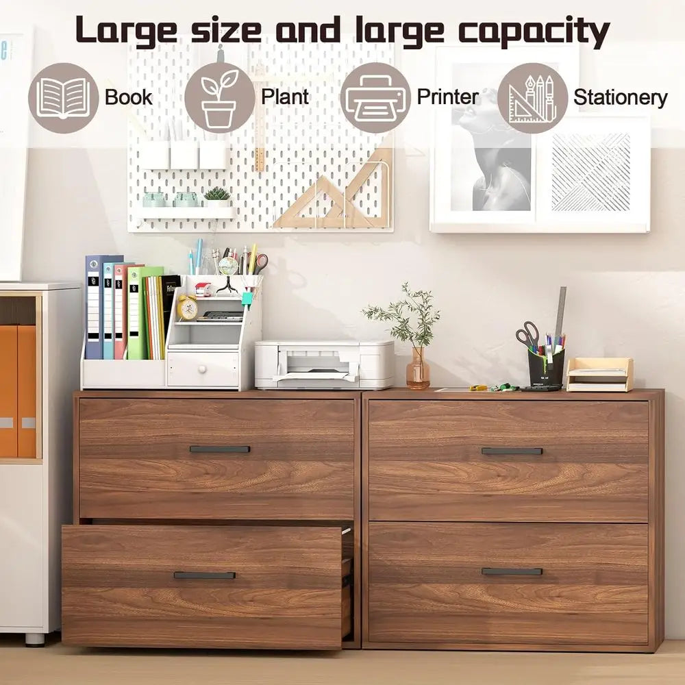 Premium Walnut Lateral Filing Cabinet with Dual Deep Drawers
