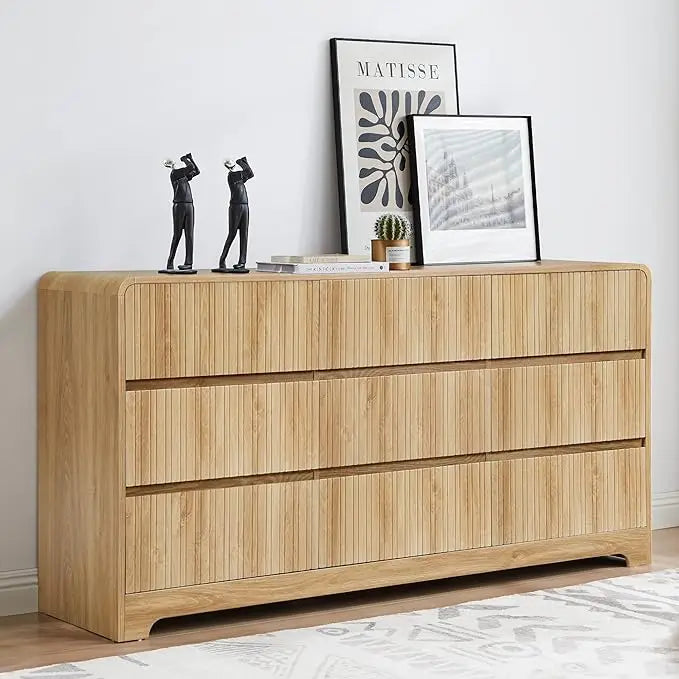 Premium 9-Drawer Wood Dresser with Fluted Modern Design
