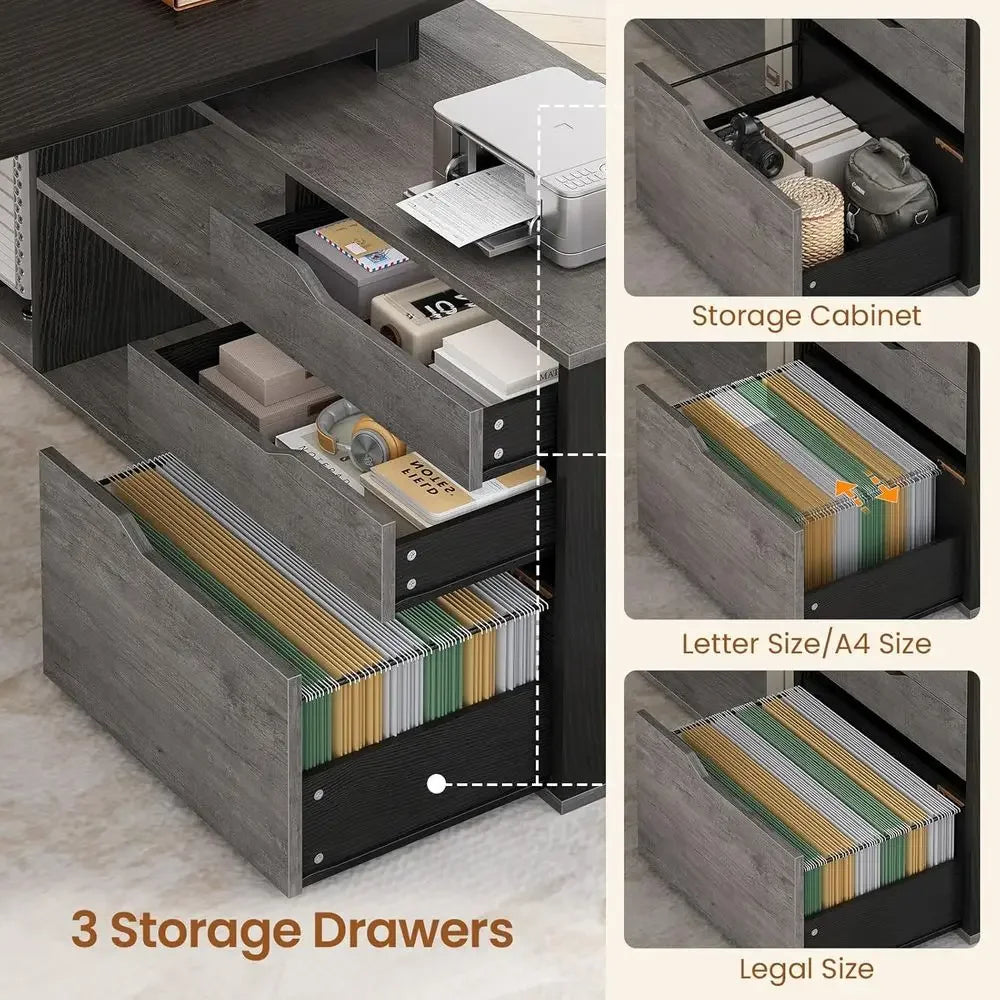 L-Shaped Desk with File Cabinet