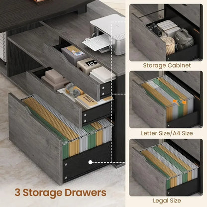 L-Shaped Desk with File Cabinet