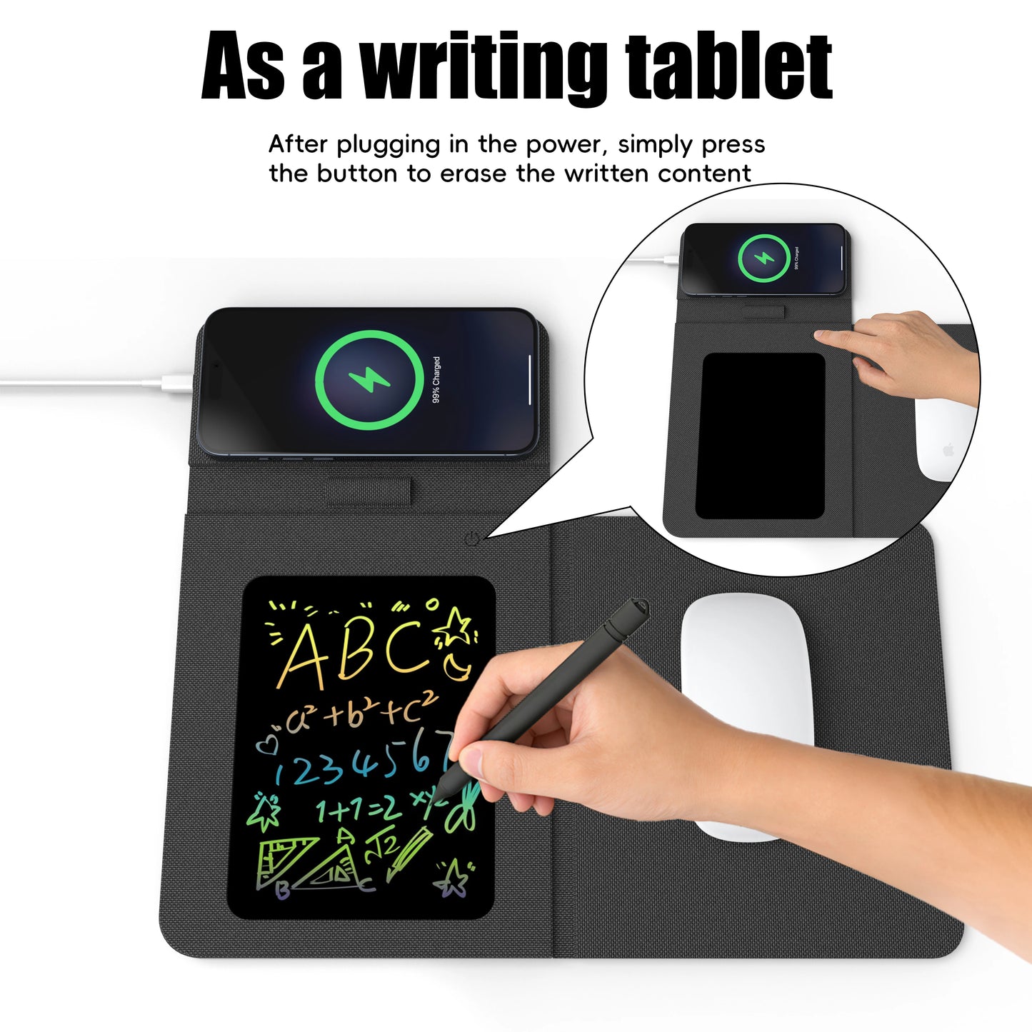 Foldable Charging Mouse Pad with Writing Tablet