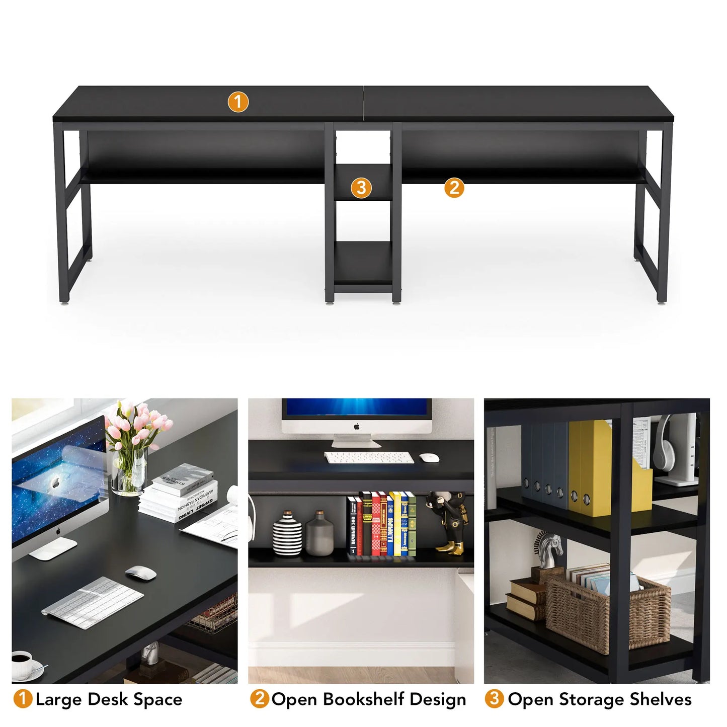 Two-Person Desk with Bookshelf