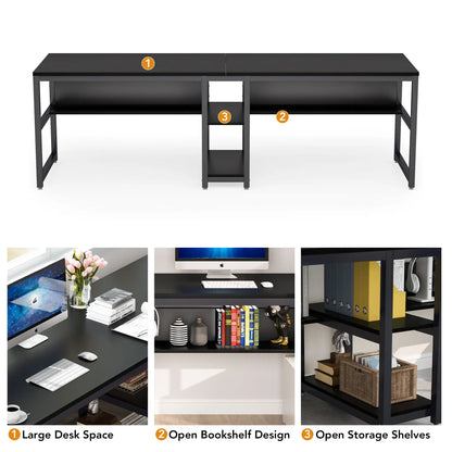 Two-Person Desk with Bookshelf
