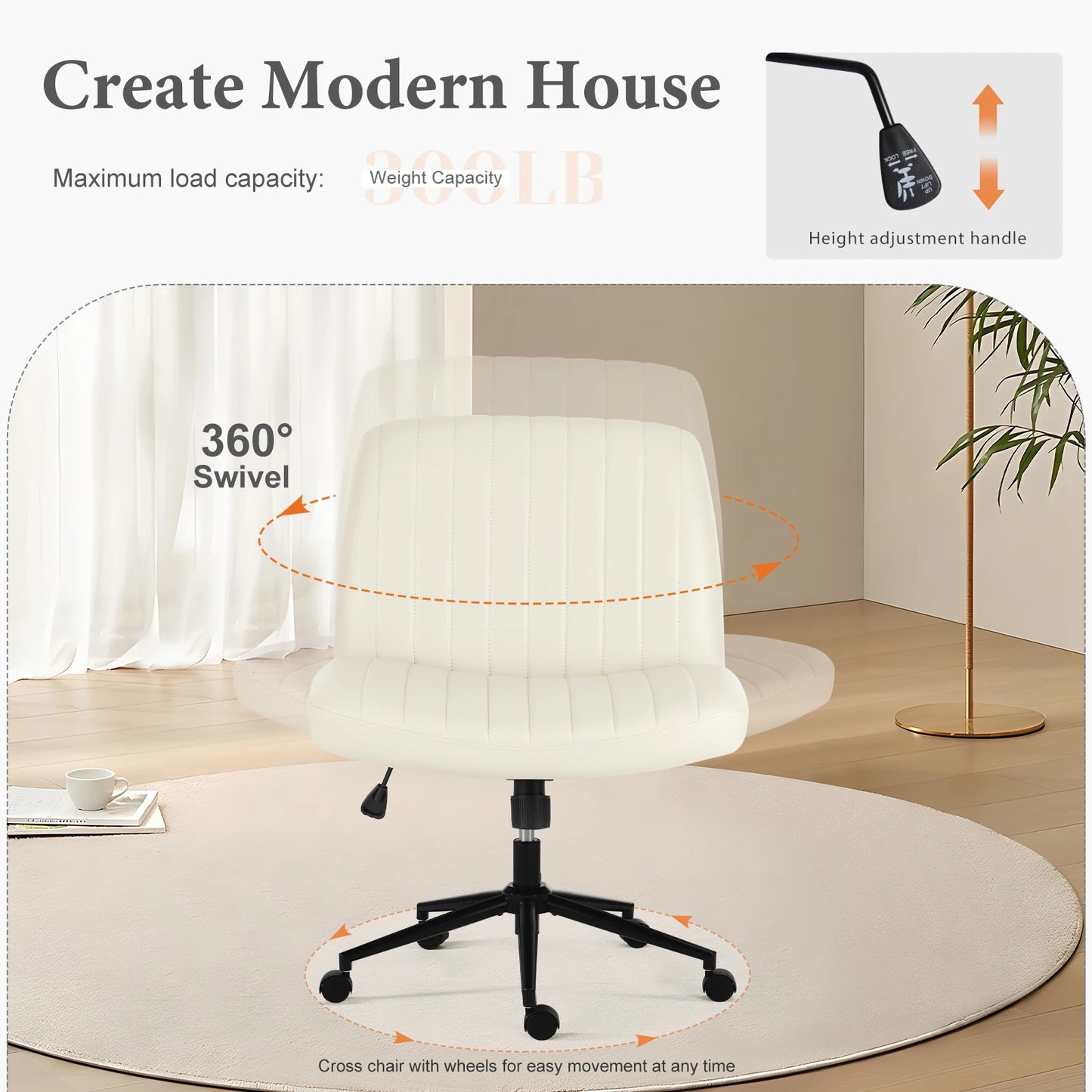 Wide Armless Cross-Legged Office Chair