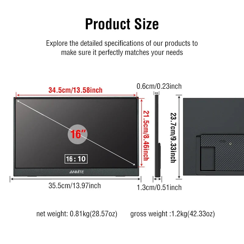 16" Portable Touch Monitor, HDR10 Low Blue Light