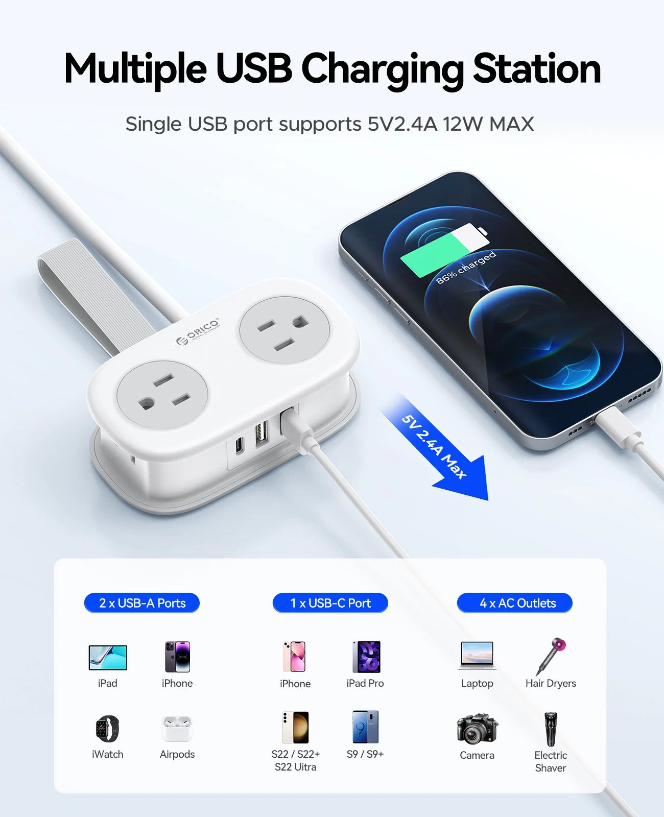 ORICO Cable-Wrap Travel Power Strip