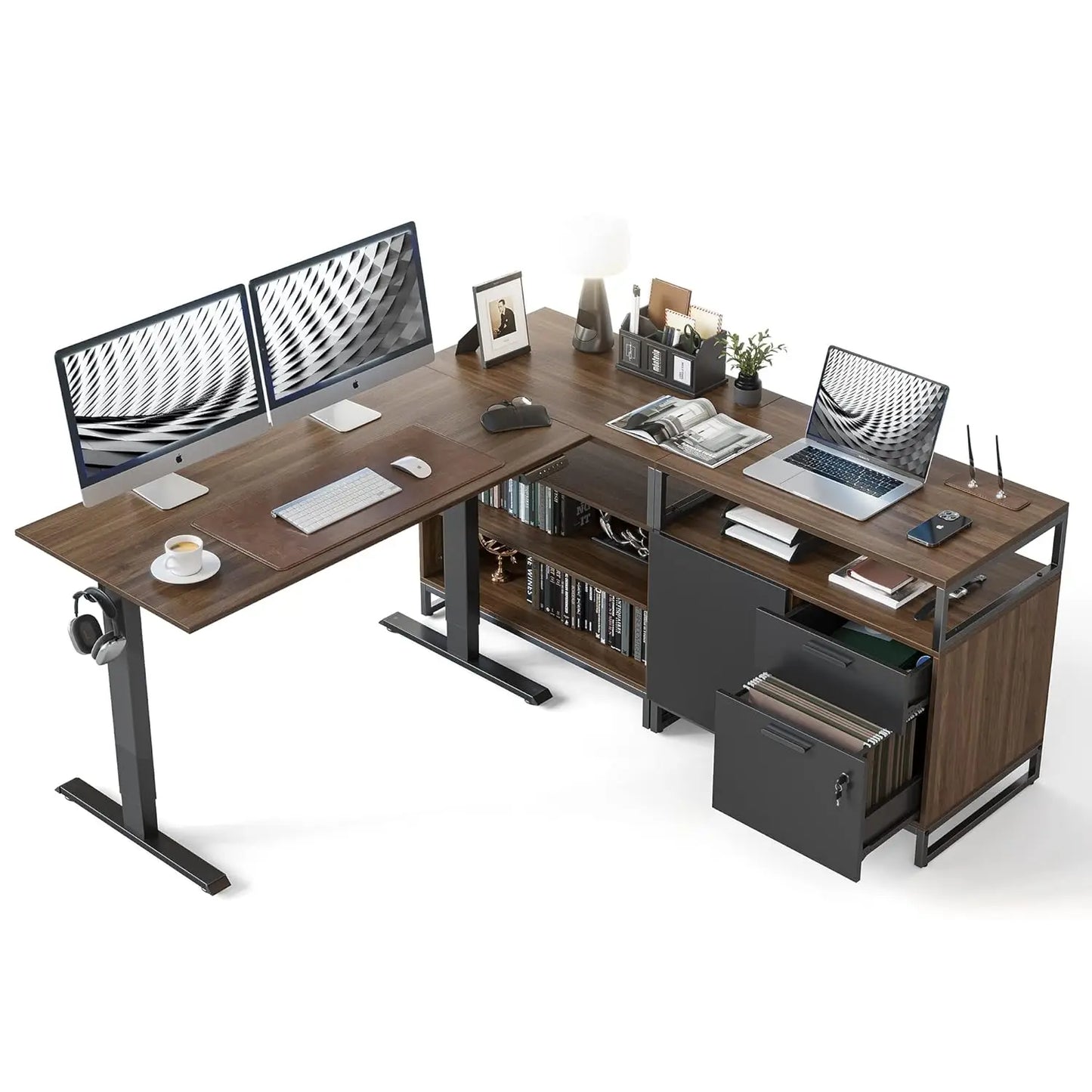 Camden 66" Electric L-Shaped Standing Desk with Storage