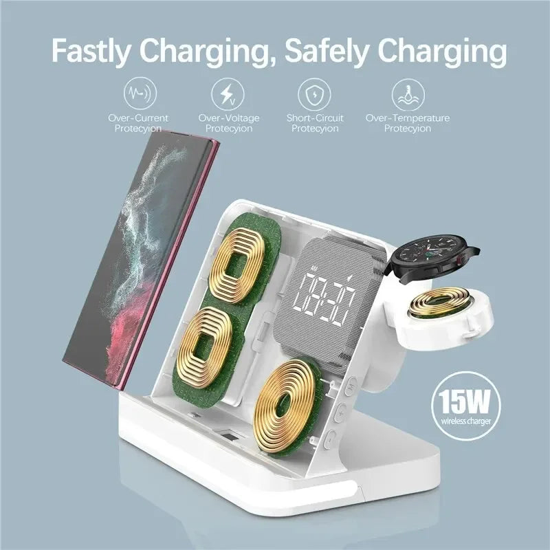 AuraCharge Pro 6-in-1 Wireless Charging Station with LED Clock