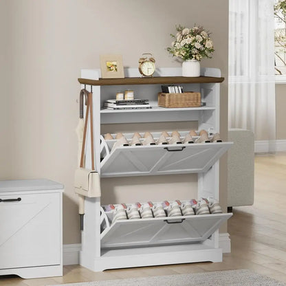 Double-Layer Shoe Cabinet with Hooks