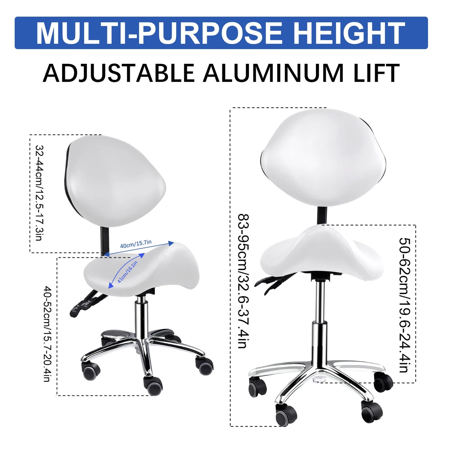 Rolling Saddle Chair with Back Support